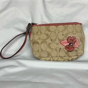 Small Coach Brown Wristlet with Pink Flower